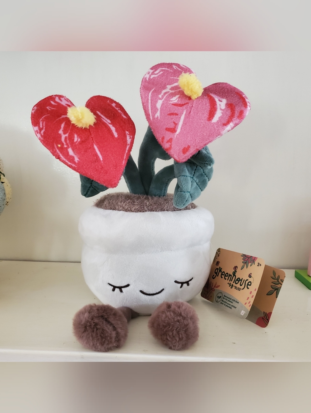 NEW-Greenhouse by Russ HEART FLOWER Plush Potted Plant Anthurium w/tag